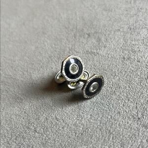 Vintage Silvertone and Black Enamel cuff links